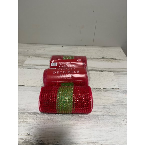 3 rolls red and green mesh ribbon - Picture 1 of 2
